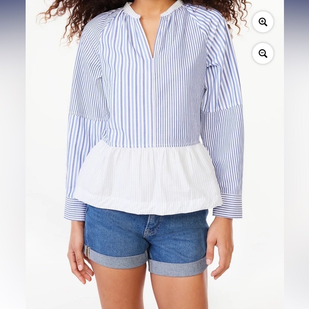 Chic Blue Striped Women's Blouse